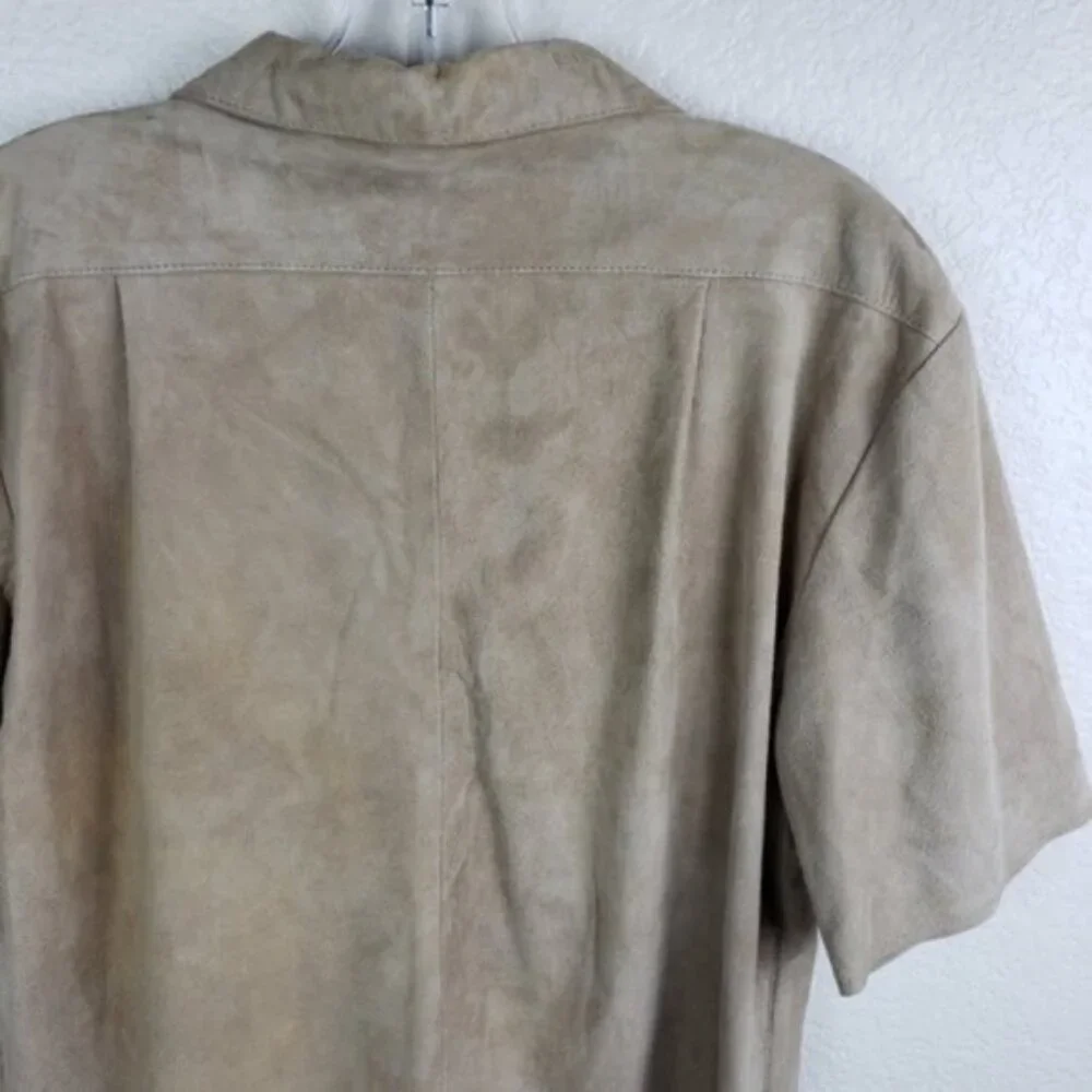 Vintage MONARCH New Zealand Genuine Suede Leather Shirt size S Tan/Stone Y2K
